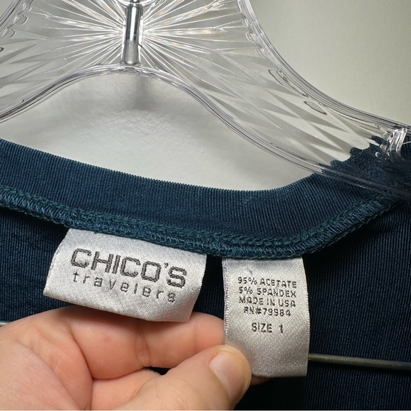 Chico’s Travelers Blue/Teal Acetate 1 button Long Cardigan size 1(M) - Picture 2 of 8